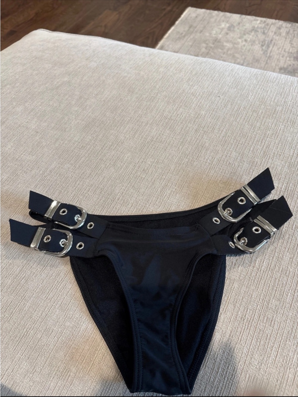 Black Bikini Bottoms with Silver Buckle Straps